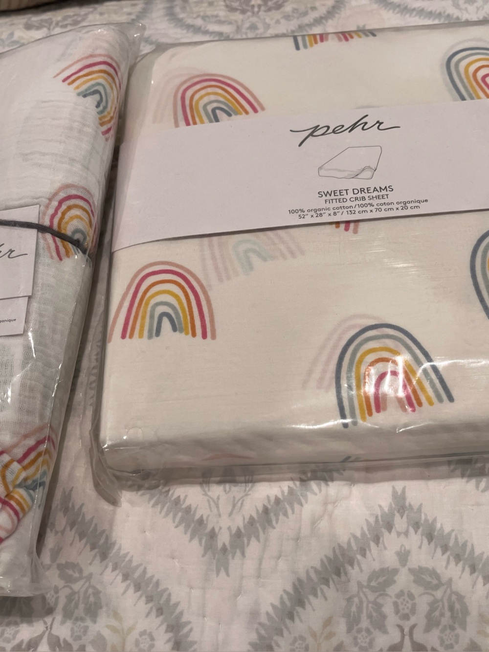 Pehr Sweet Dreams Rainbow Crib Sheet and swaddle blanket. NWT